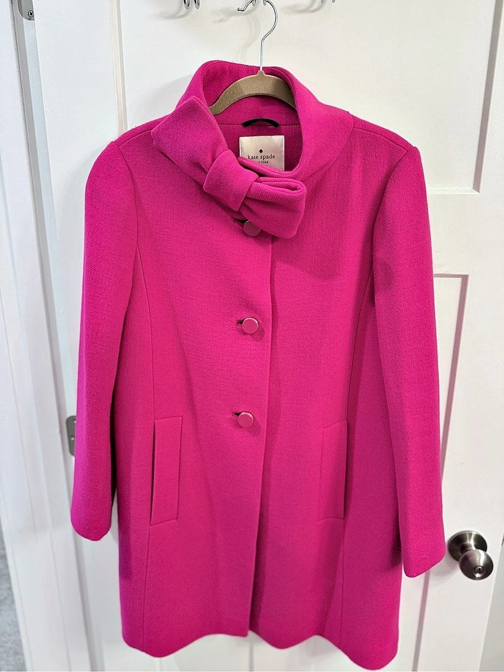 kate spade NEW YORK Bow Neck Wool Blend Coat Pink Size 10